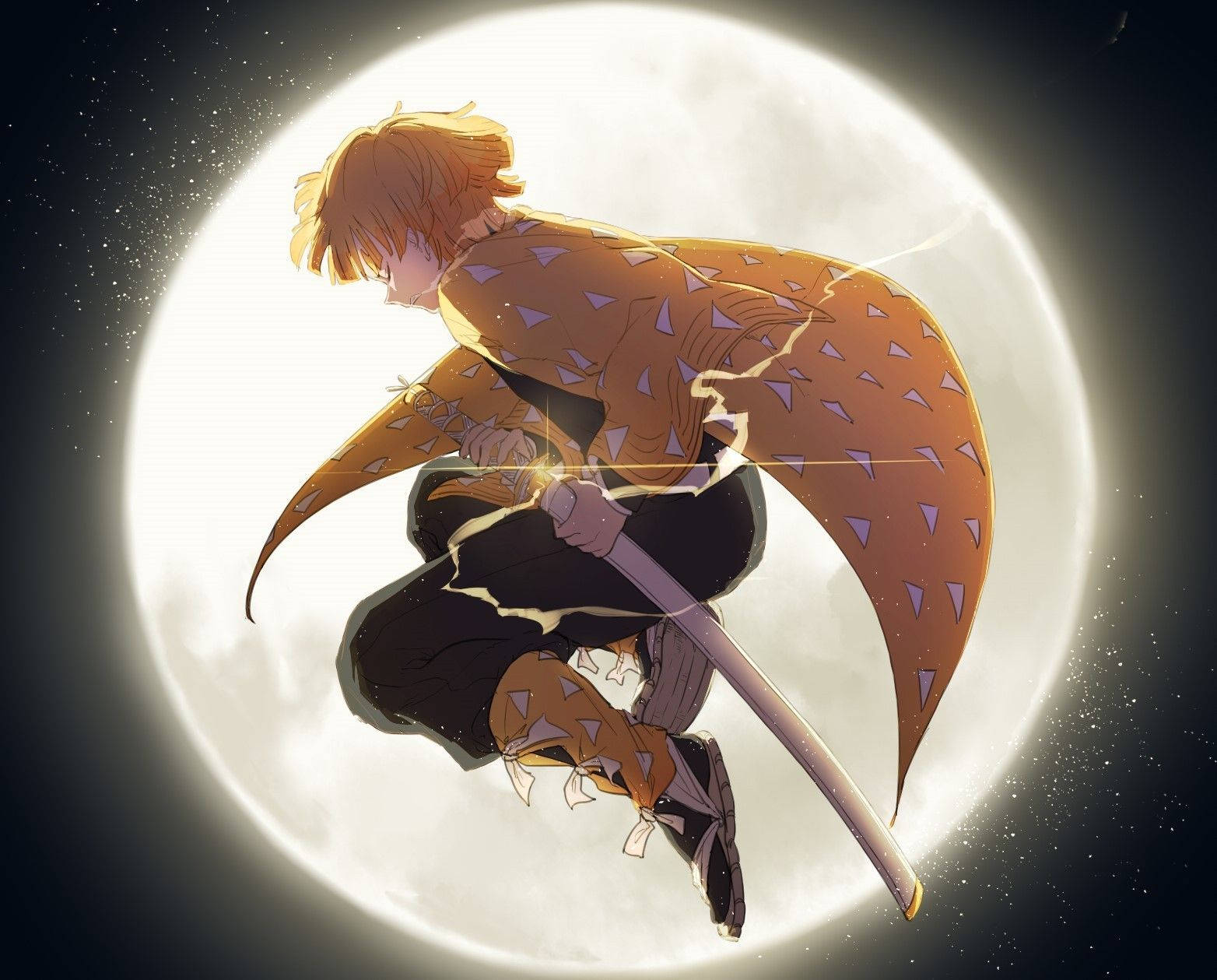 Demon Slayer Zenitsu Full Moon Background