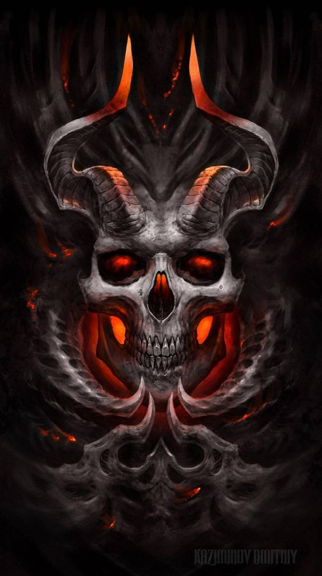 Demonic Horned Skeleton Aesthetic Background