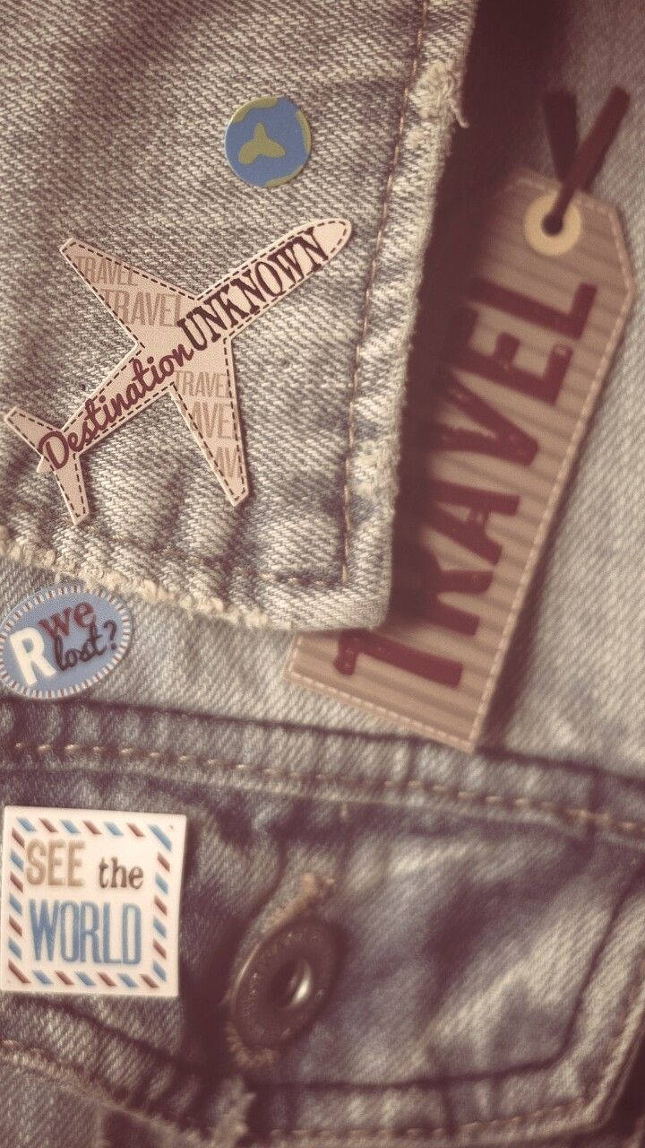 Denim Jacket With Travel Patches Background