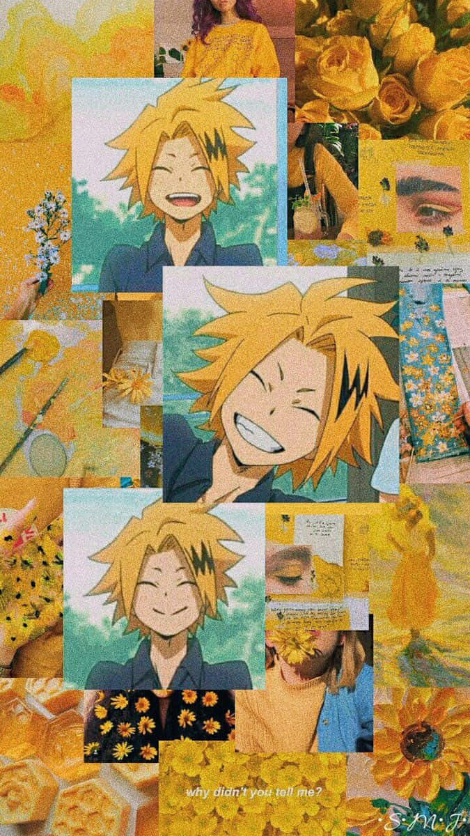 Denki Kaminari Collage Aesthetic With Yellow Flowers Background