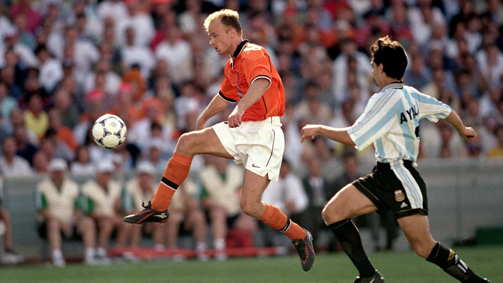 Dennis Bergkamp Vs. Roberto Ayala Of Argentina