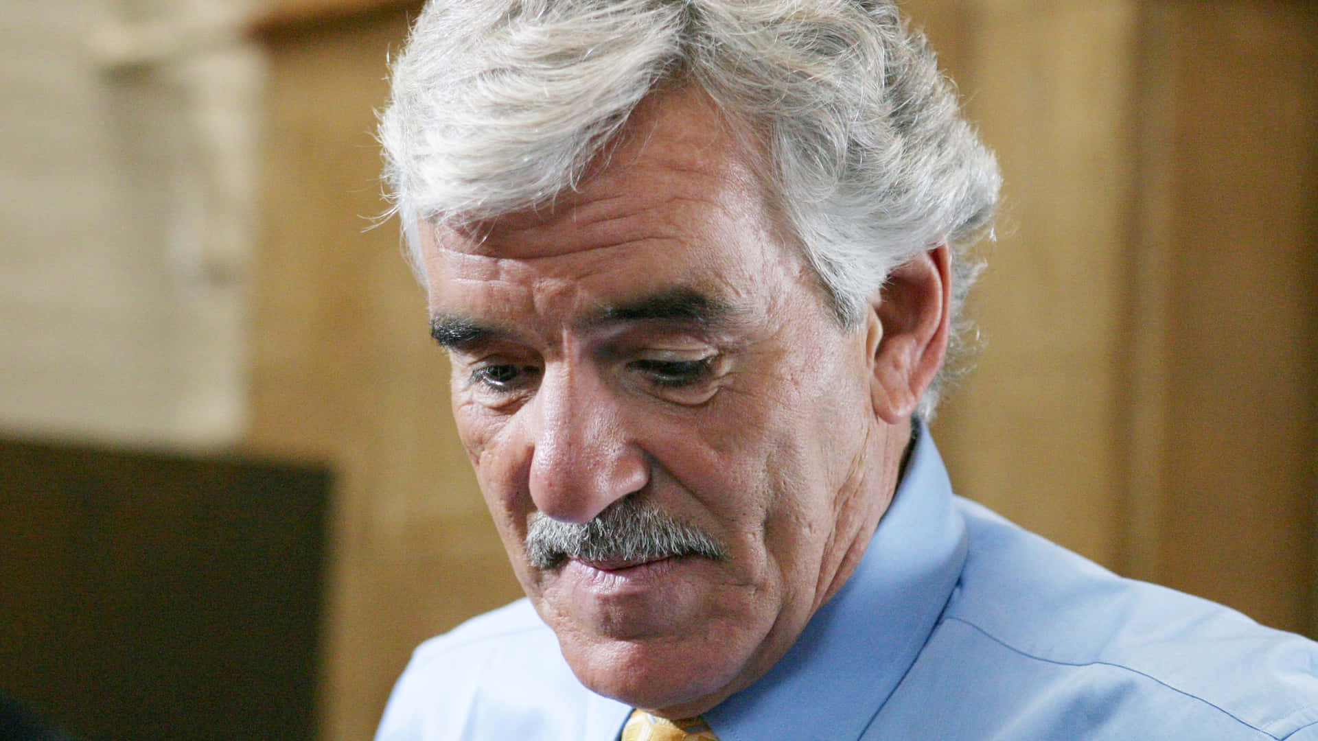 Dennis Farina Smiling On A Blue Background