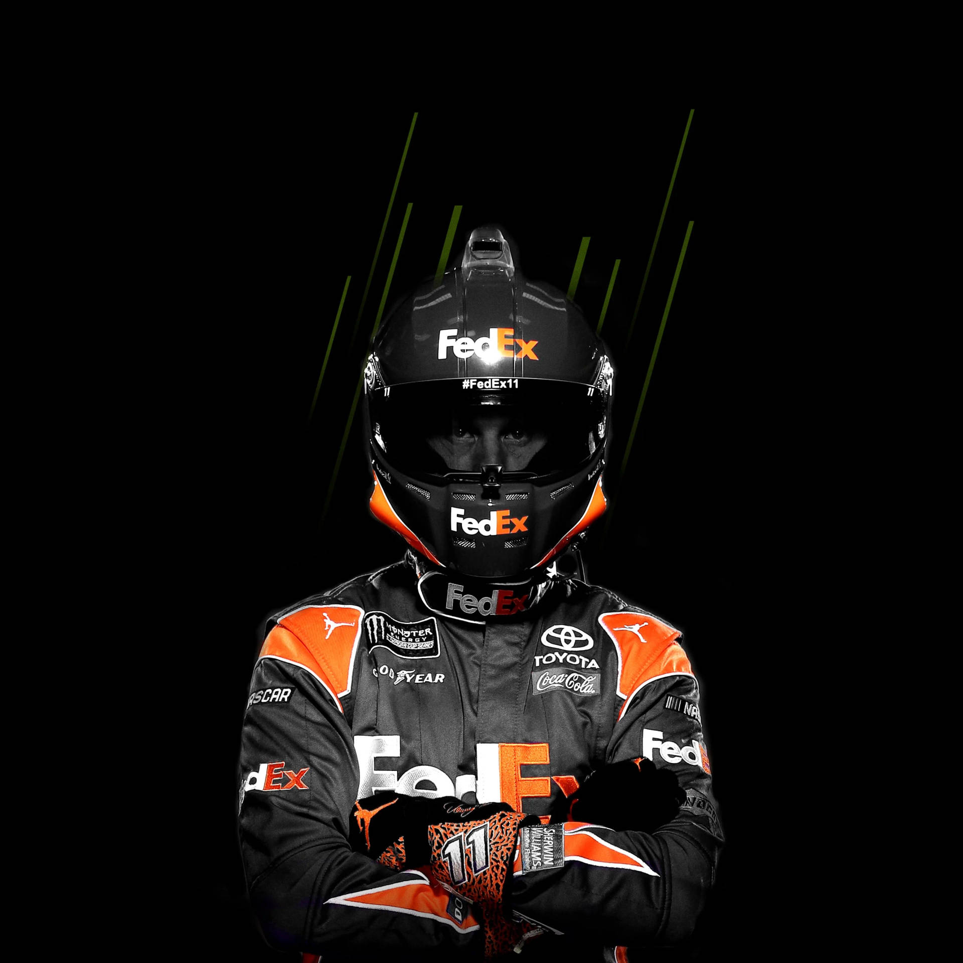 Denny Hamlin Black Fedex Racing Suit Background