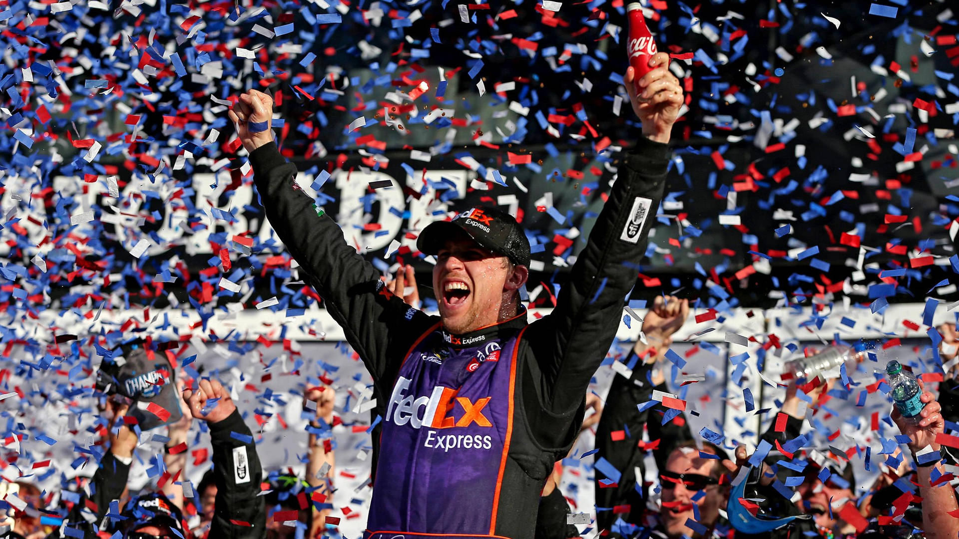 Denny Hamlin Holding Coca Cola Bottle Background