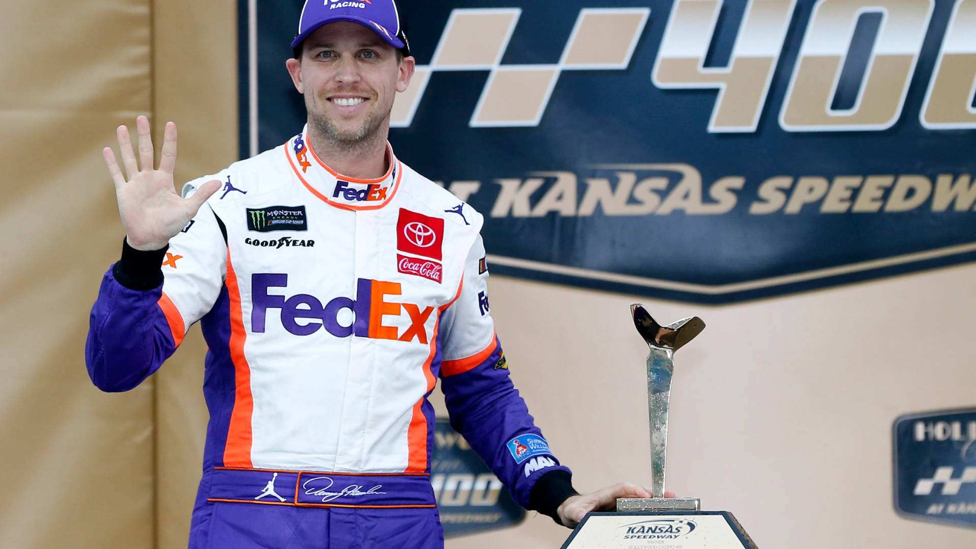 Denny Hamlin Waving Hi Background