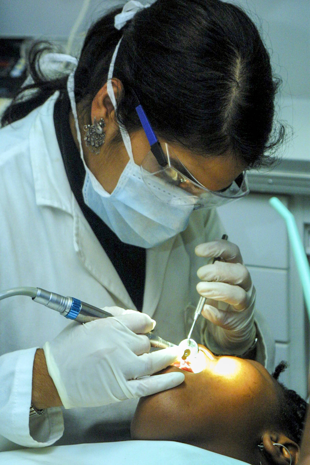 Dentist Checking Patient Dentistry Portrait Background