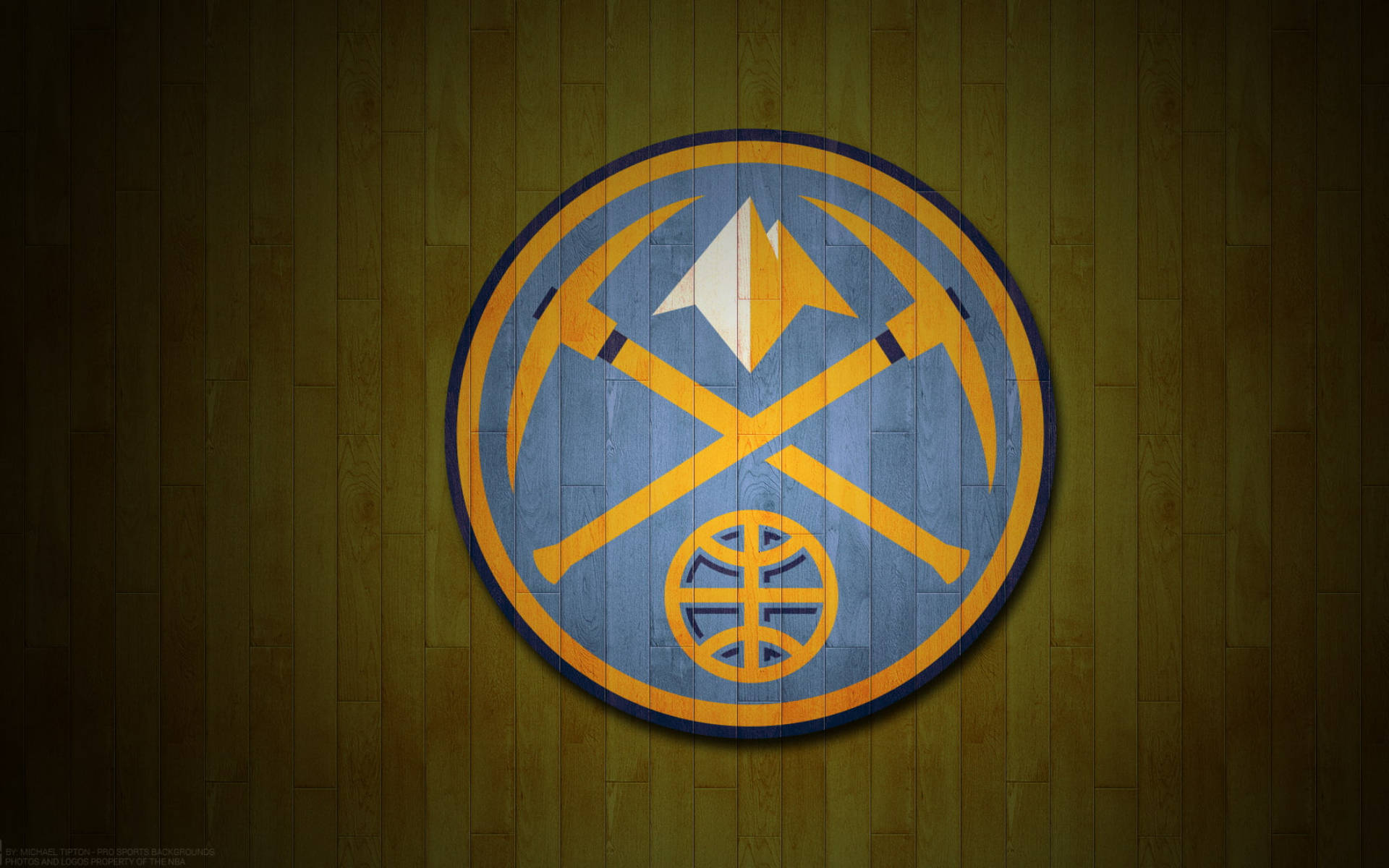 Denver Nuggets Logo In Wood Floor Background