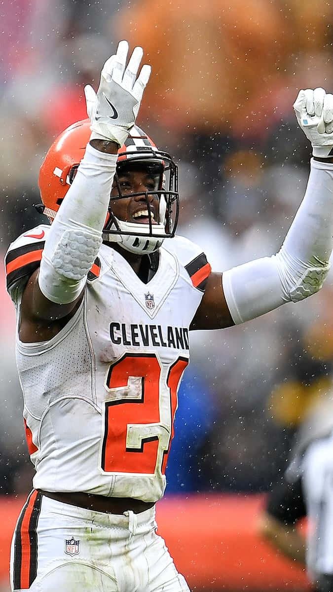 Denzel Ward Cleveland Browns Celebrating Pass Background