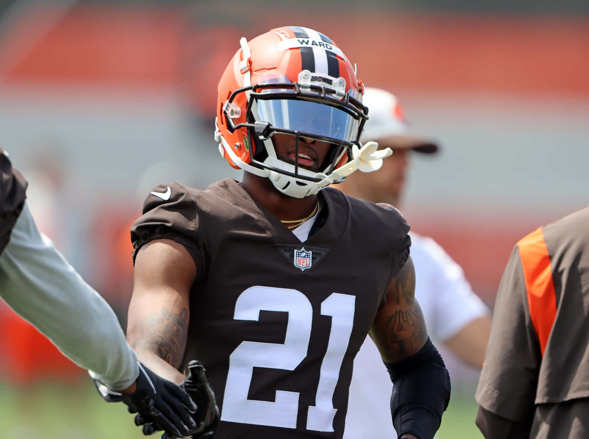 Denzel Ward Handshake Berea Training Camp Background