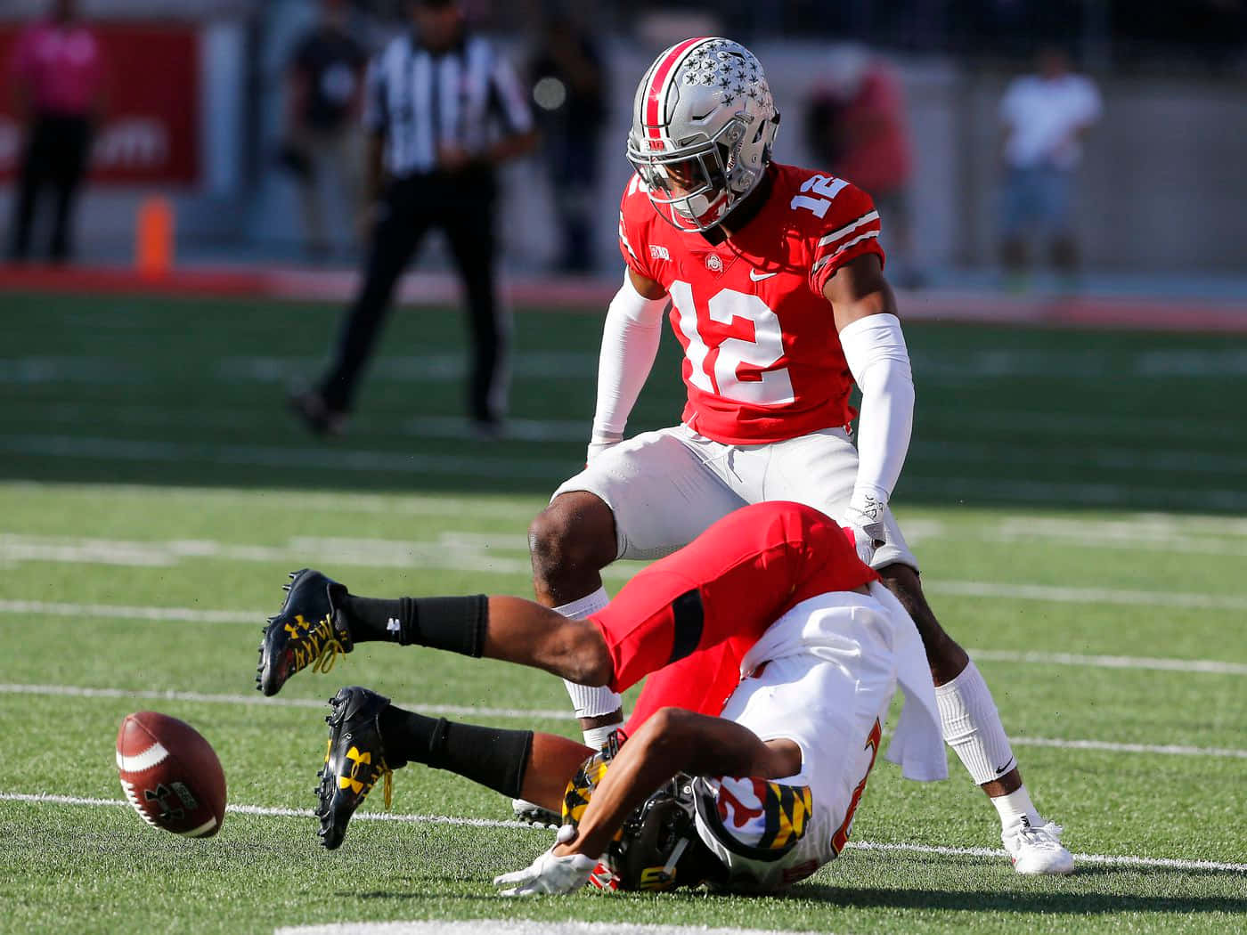 Denzel Ward In Action During Ohio State Vs Maryland Terrapins Football Game. Background