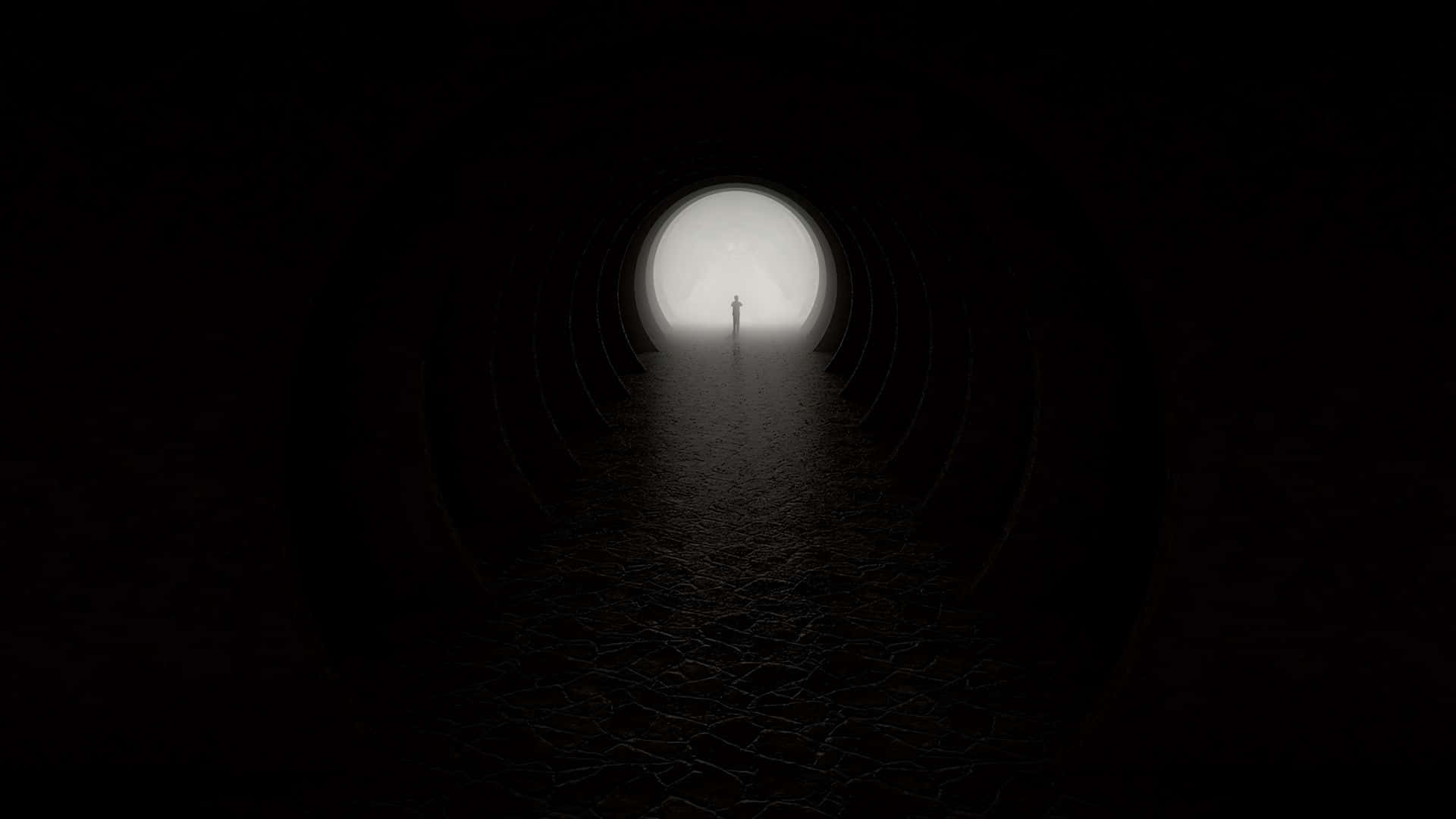 Departure Dark Tunnel Bright Entrance Silhouette Background