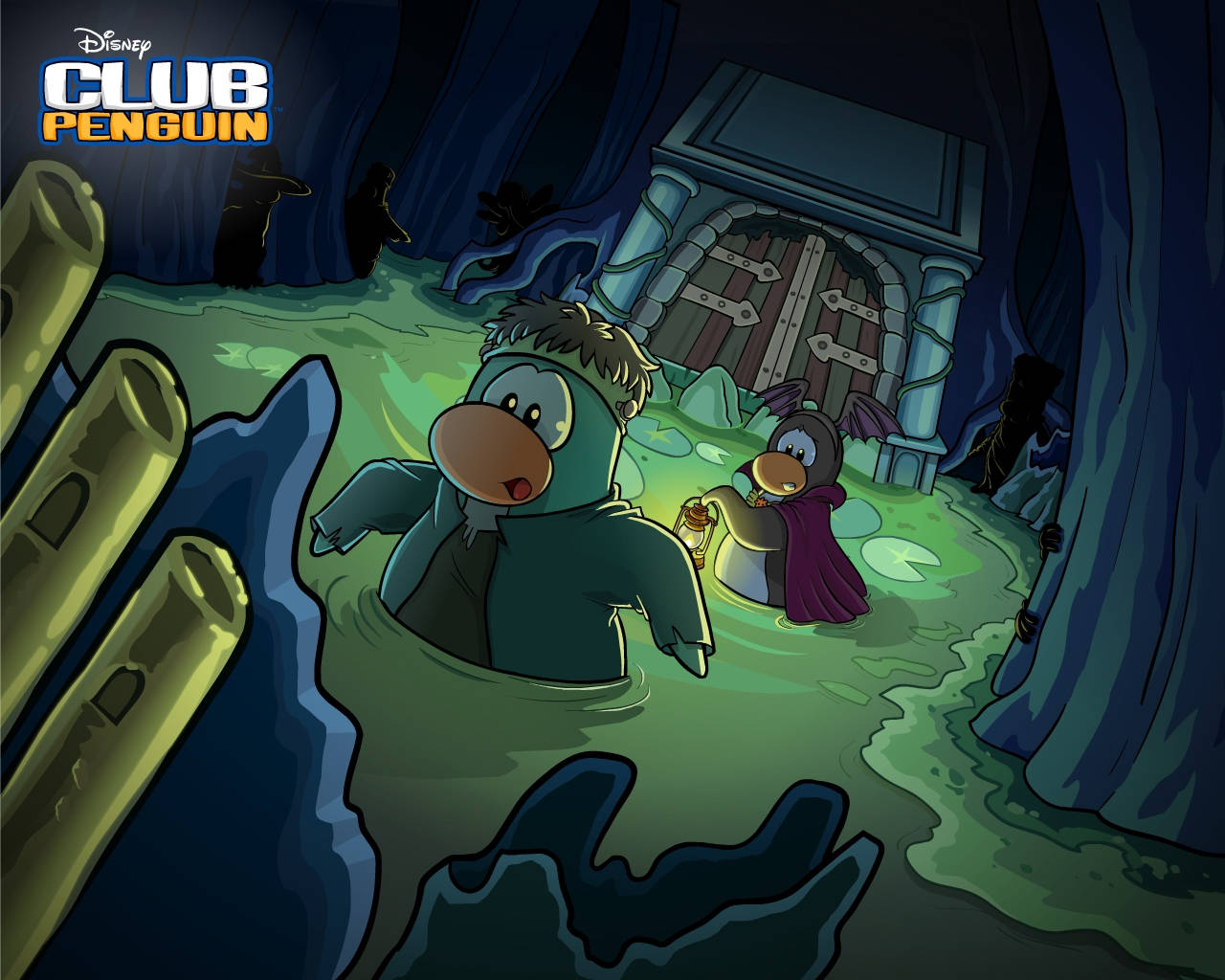 Depiction Of Club Penguin In Cave Background