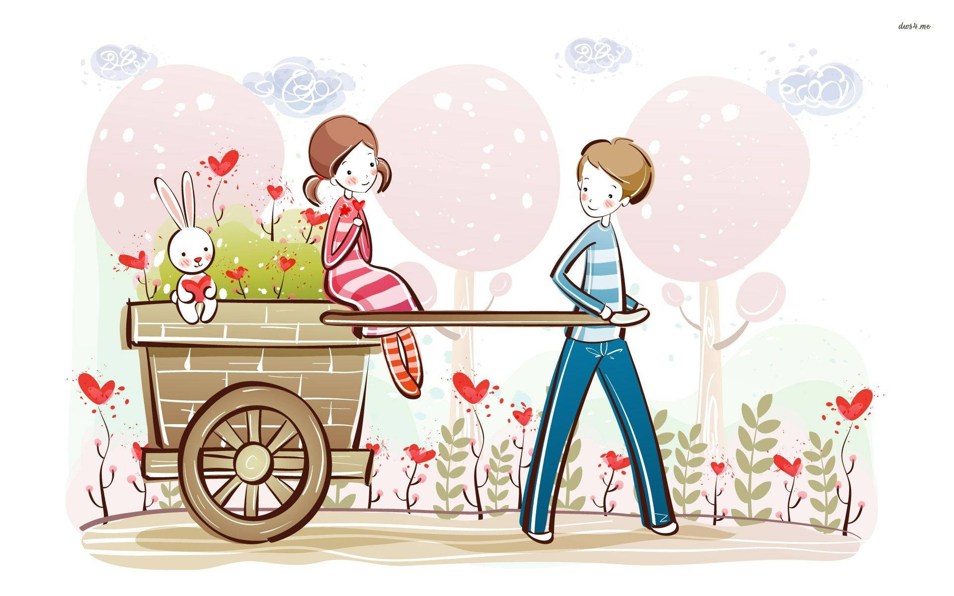 Depiction Of Cute Couple Drawing Background