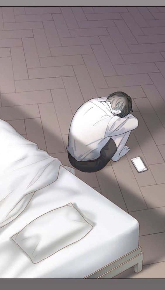 Depressed Anime Boy Looking For Hope Background