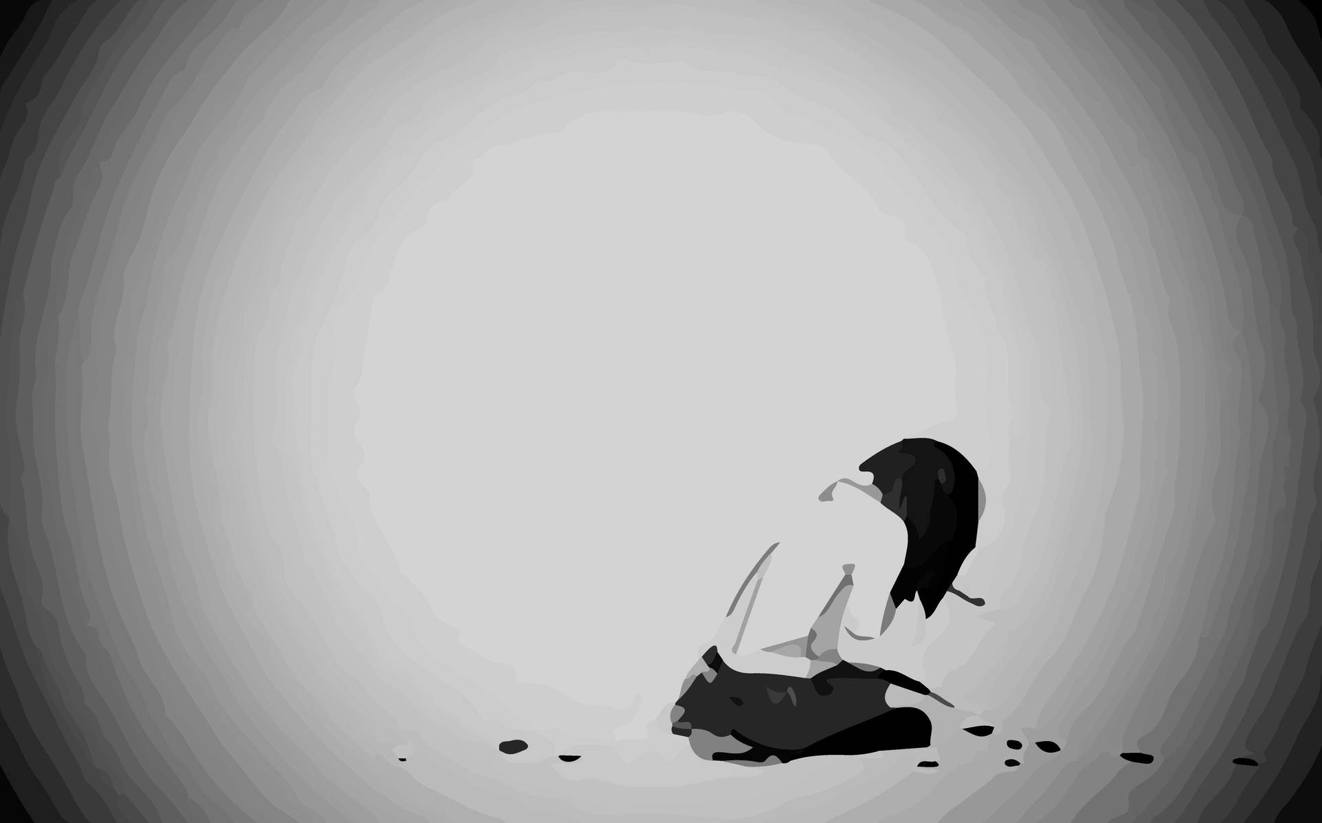 Depressed Anime Girl Black Grey Abstract Background