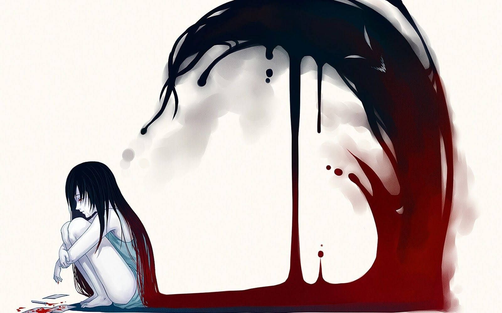 Depressed Anime Girl Creepy Art Background