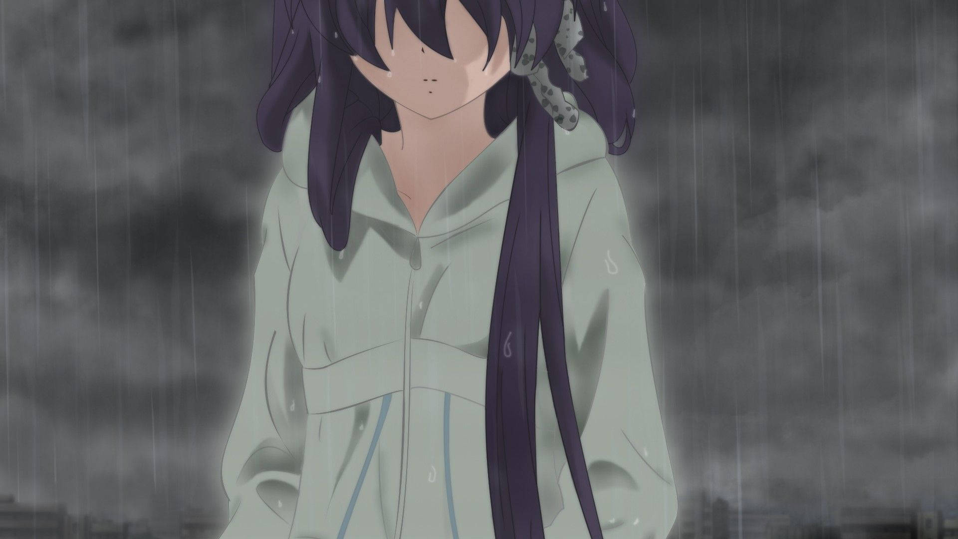 Depressed Anime Girl Dark Sky Background
