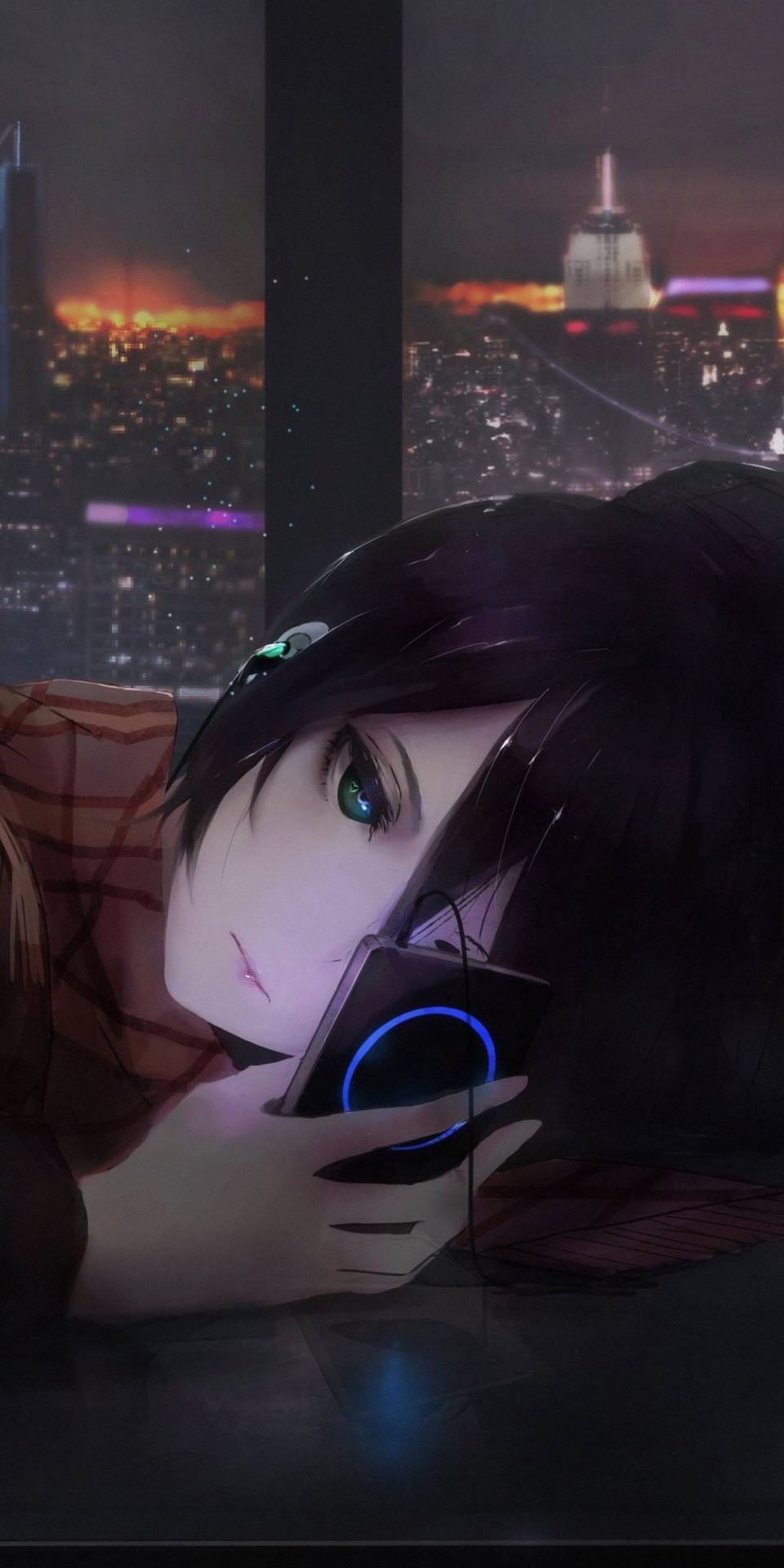 Depressed Anime Girl Music City Lights