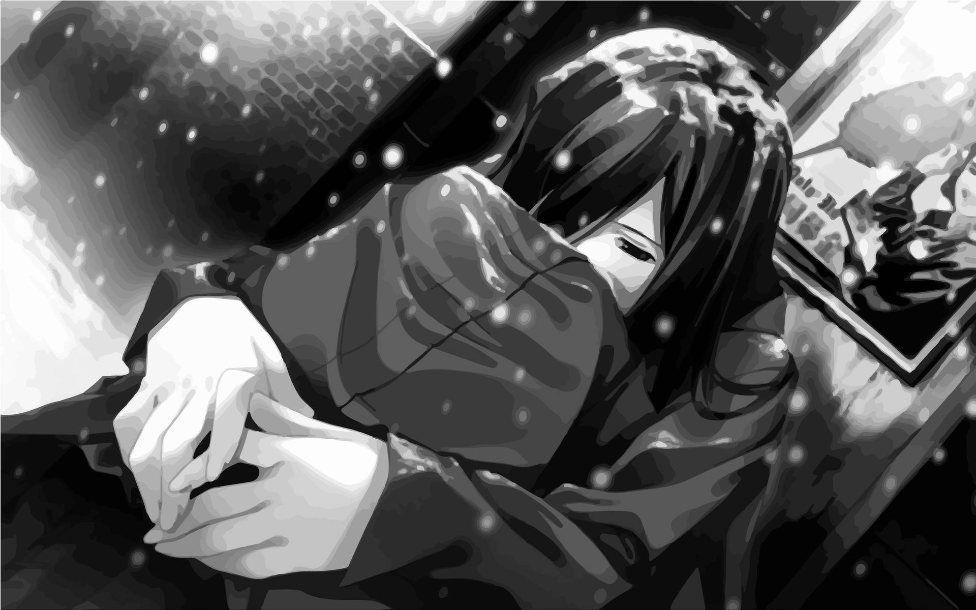 Depressed Anime Girl Snow Monochrome Art Background