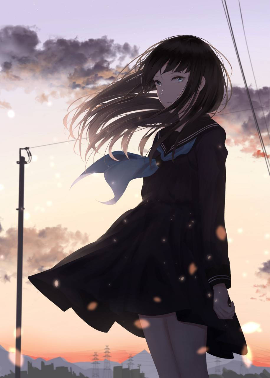 Depressed Anime Girl Student Background