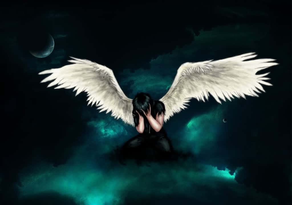 Depressed Boy Angel With White Wings Crying Background