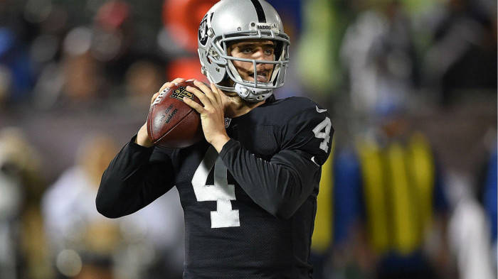 Derek Carr Holding The Football Background