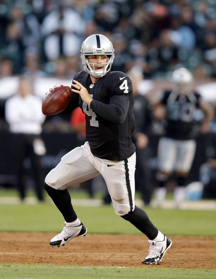 Derek Carr Prepares To Toss The Football Background