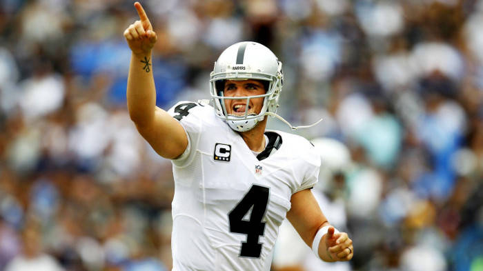 Derek Carr Raising Finger Background