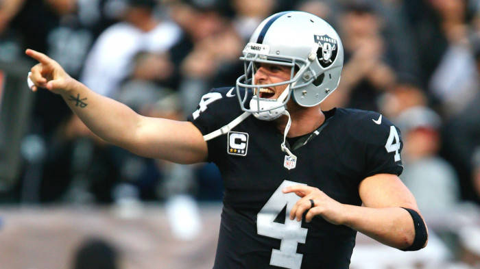 Derek Carr Smiling And Pointing Background