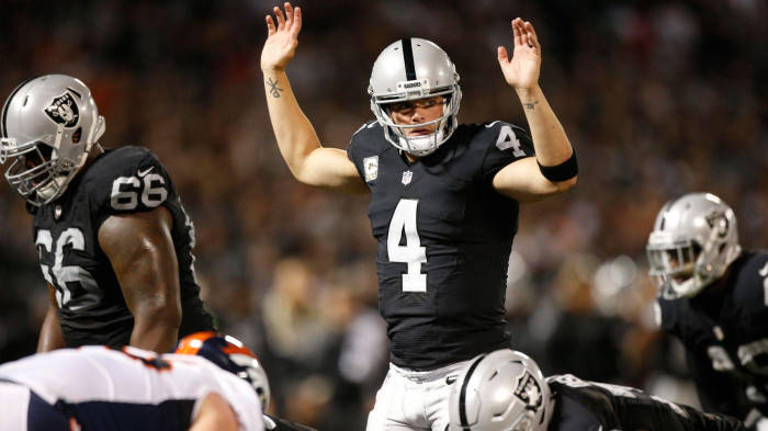 Derek Carr With His Arms In The Air