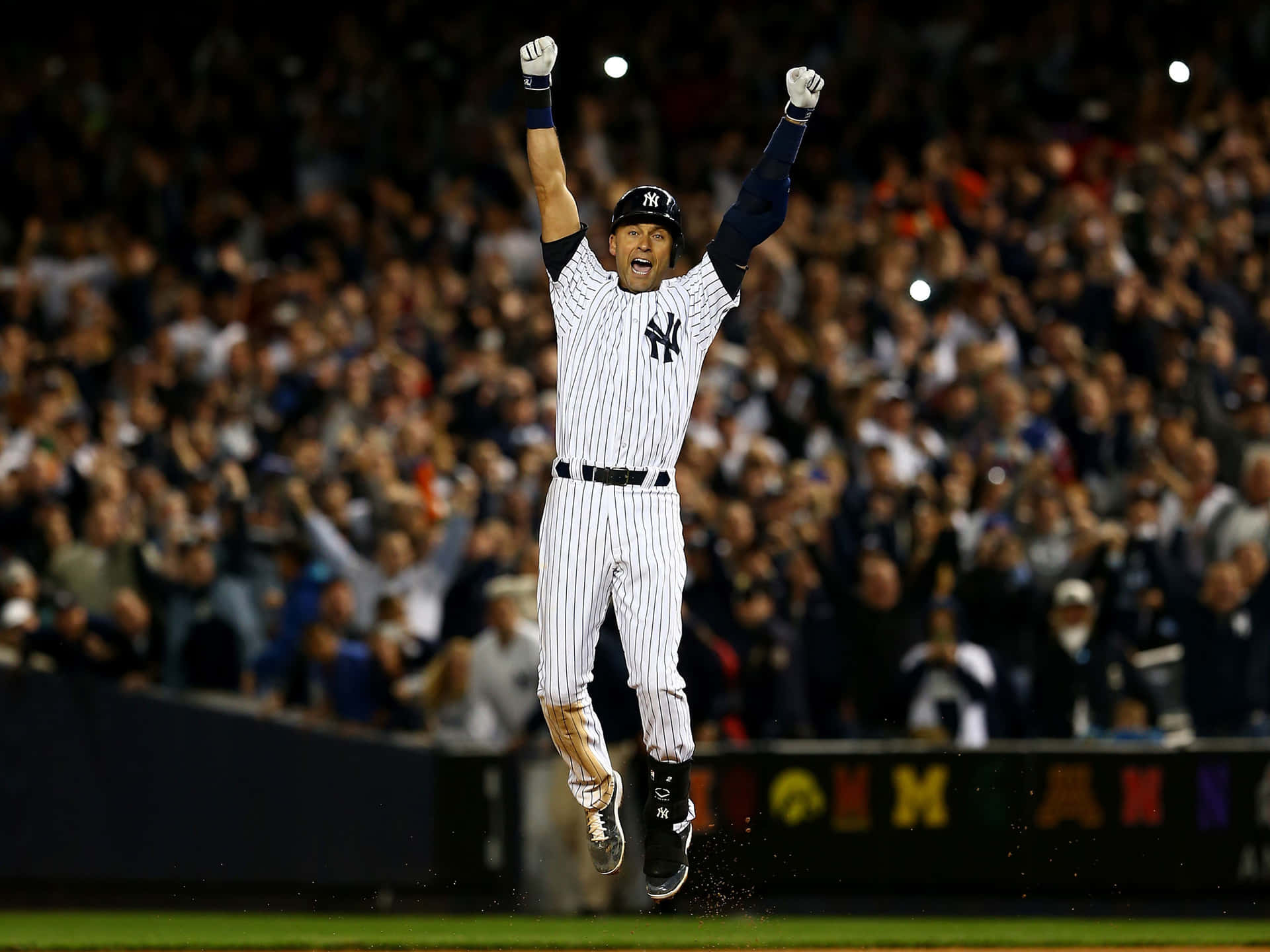 Derek Jeter Jumping In The Field Background