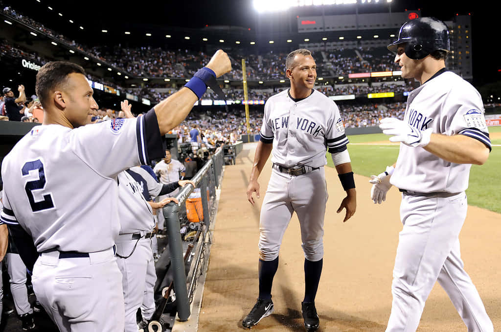 Derek Jeter Near The Dugouts Background