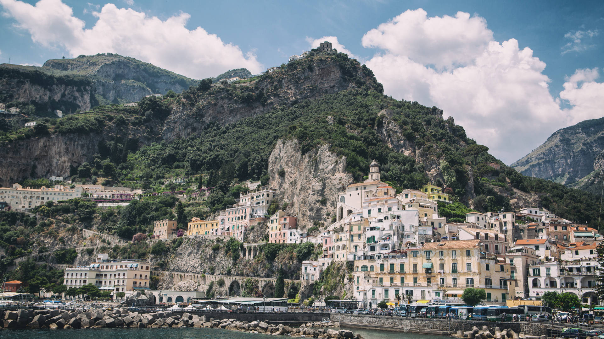 Desaturated Seaside Town In Amalfi Coast