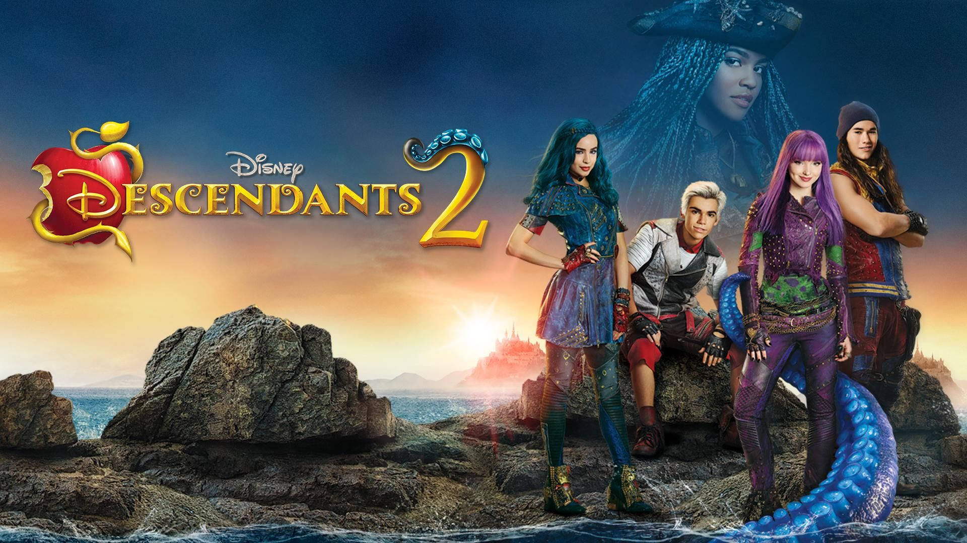 Descendants 2 Characters On Seaside Background