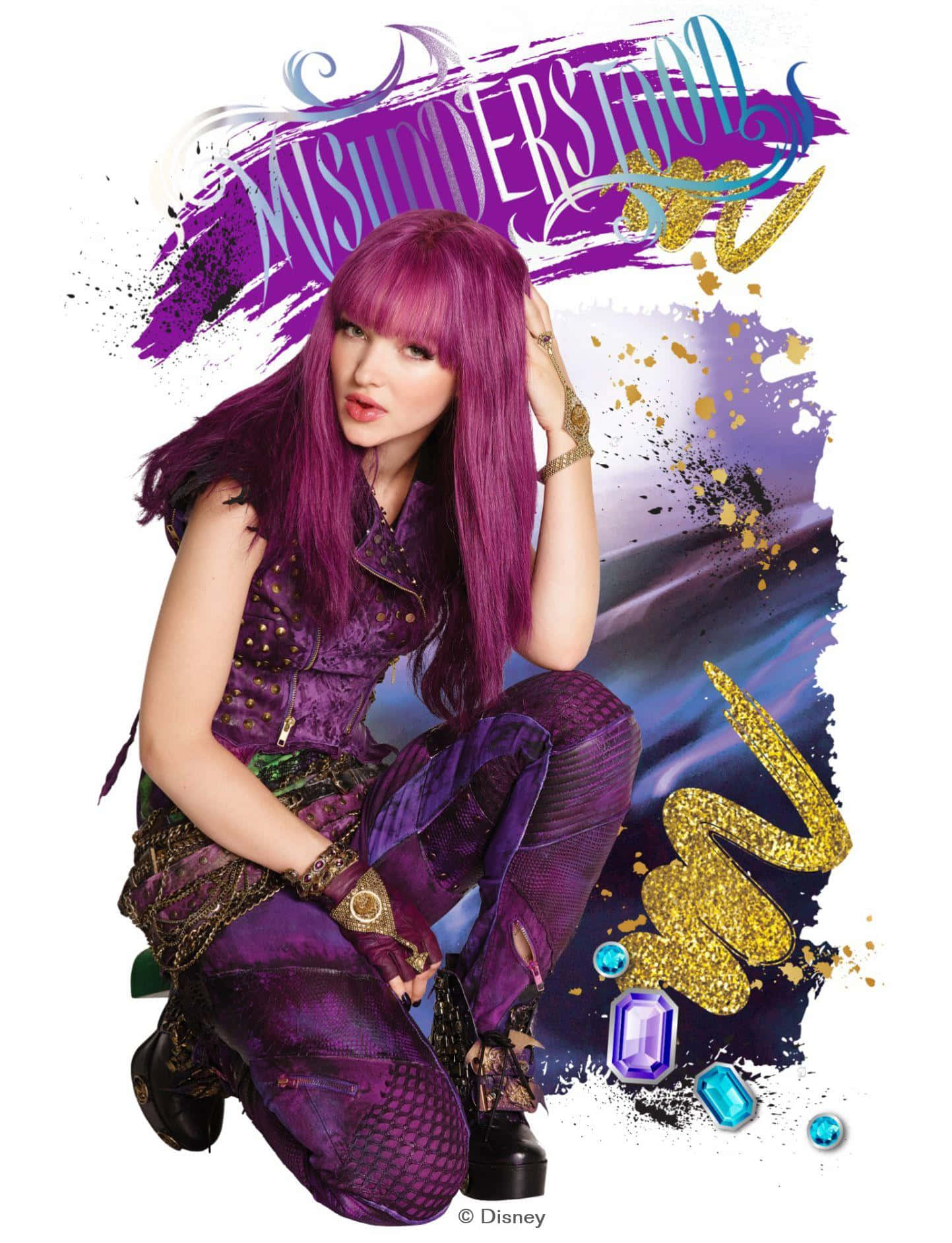 Descendants - A Purple Haired Girl With Purple Hair Background