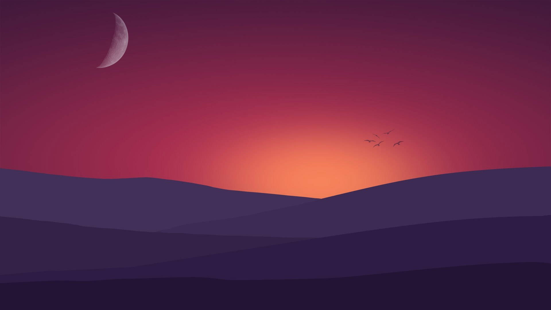 Desert And Moon Aesthetic Art Desktop Background