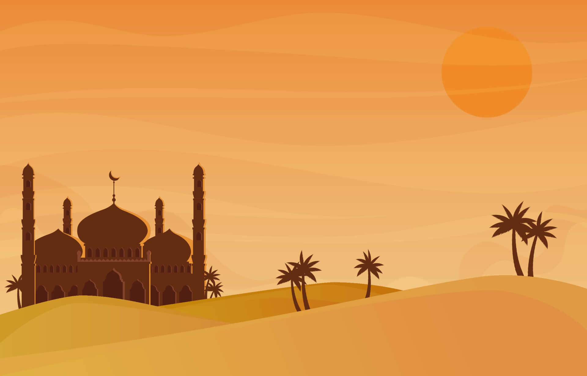 Desert Mosque Sunset Illustration Background