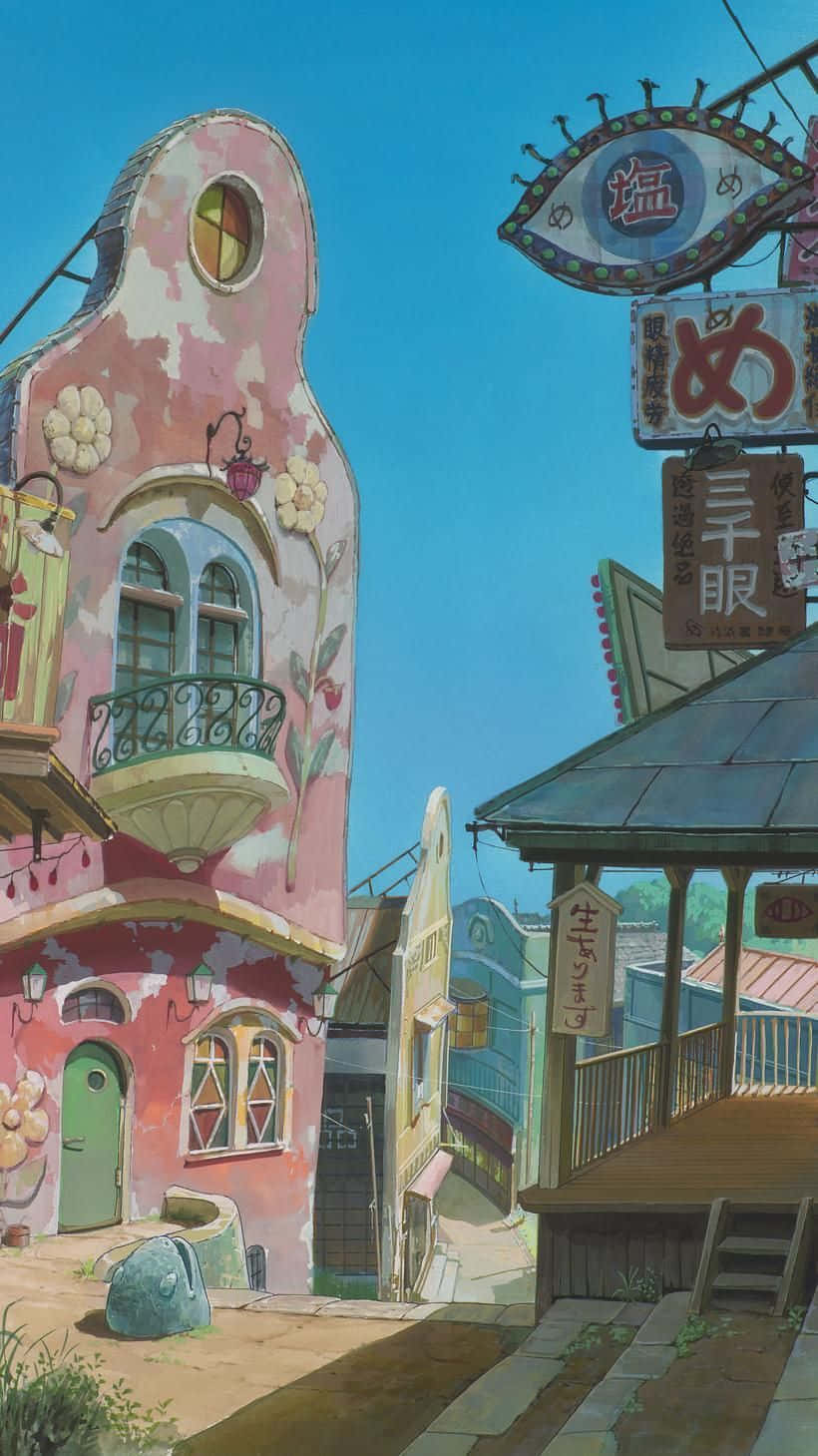 Deserted Town Studio Ghibli Phone Background