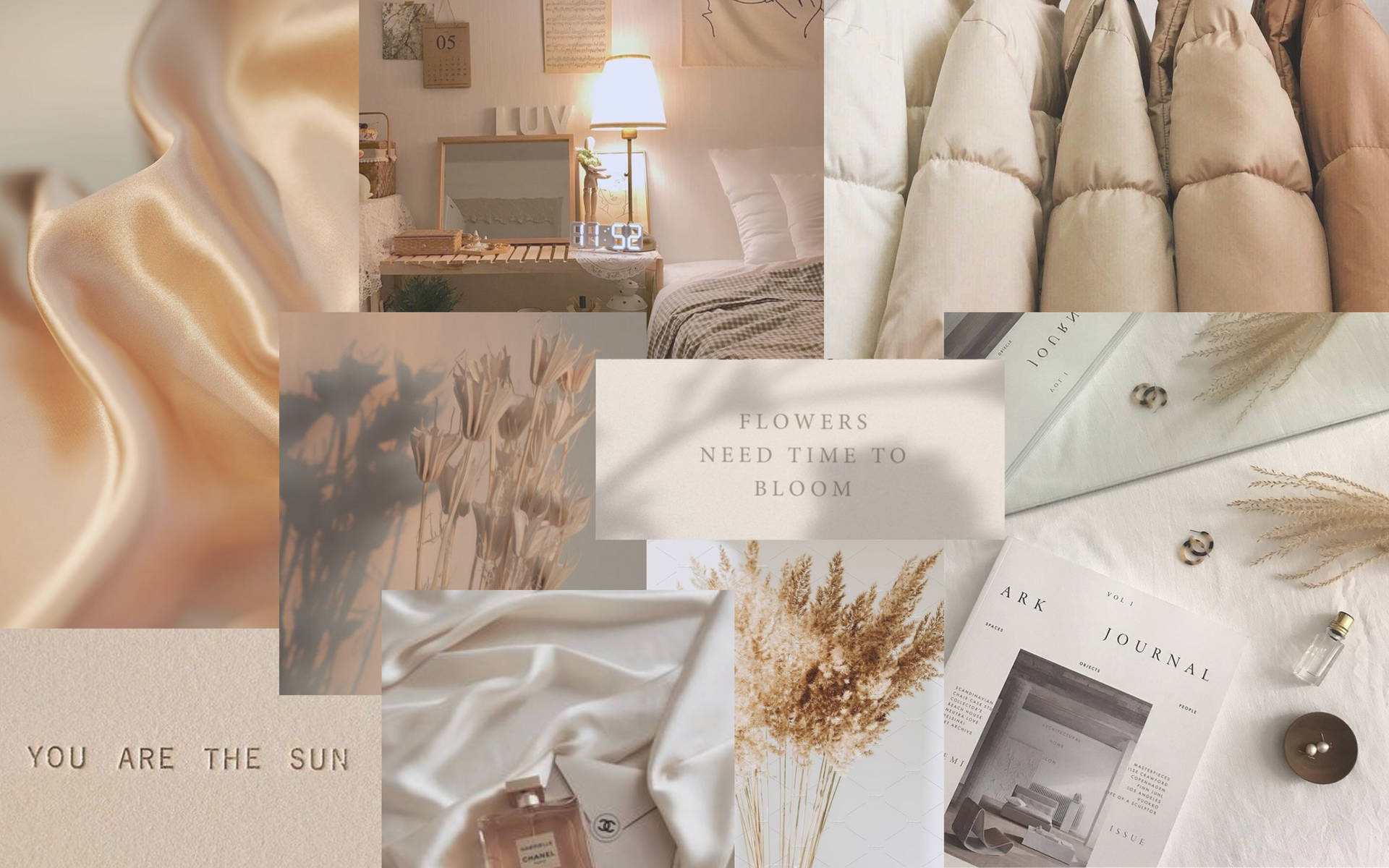 Desk Objects Beige Aesthetic Collage Background