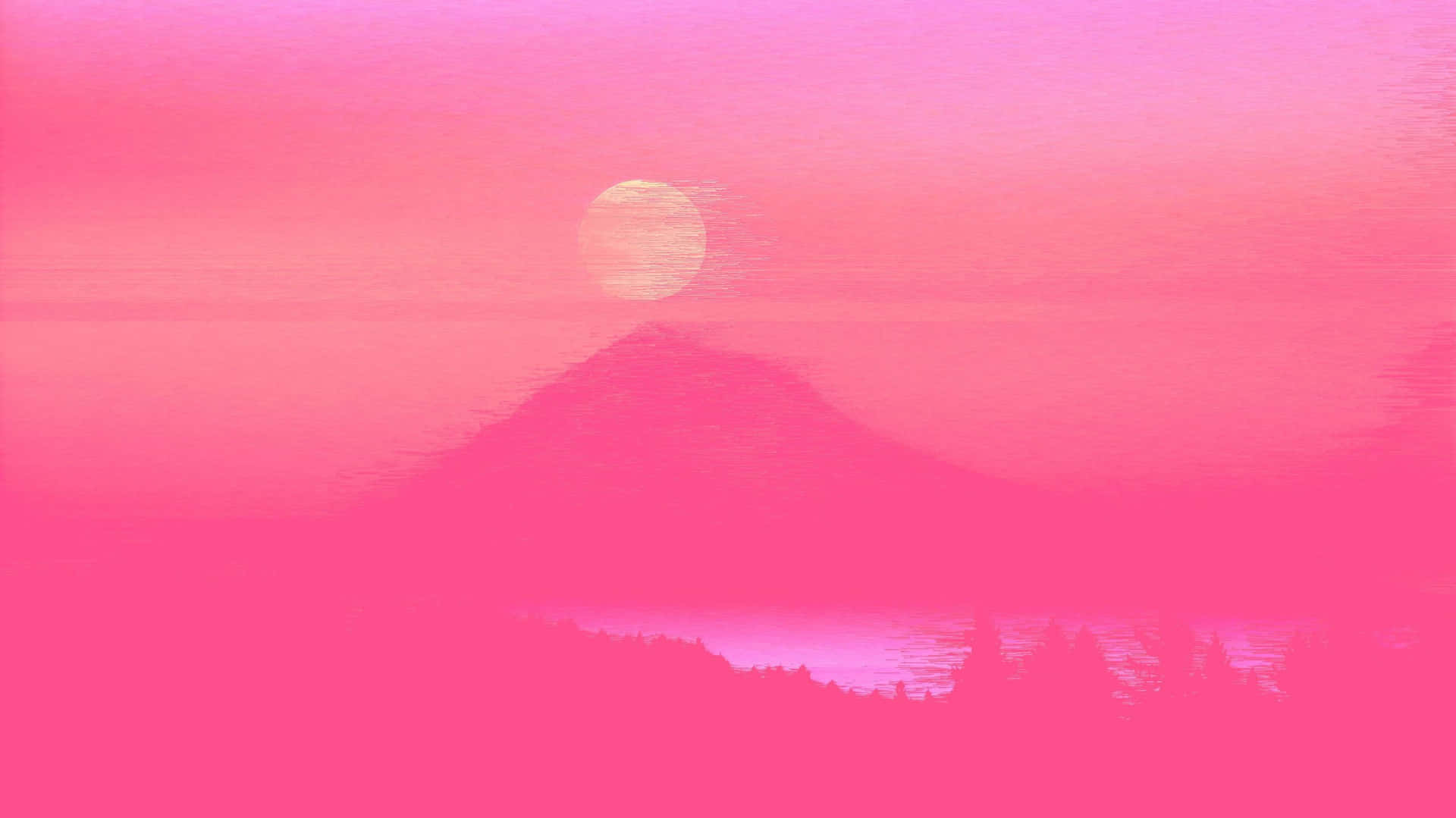 Desktop Pink Aesthetic Foggy Mountain And Moon Background