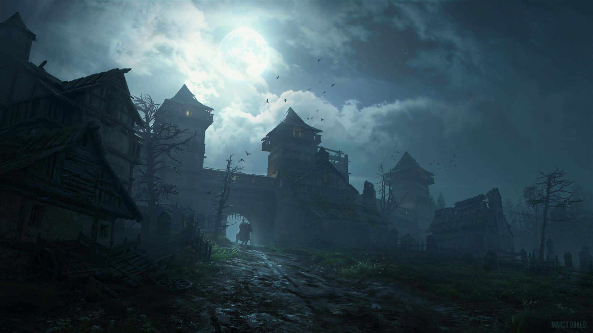 Desolate Castle Gate Palace Background