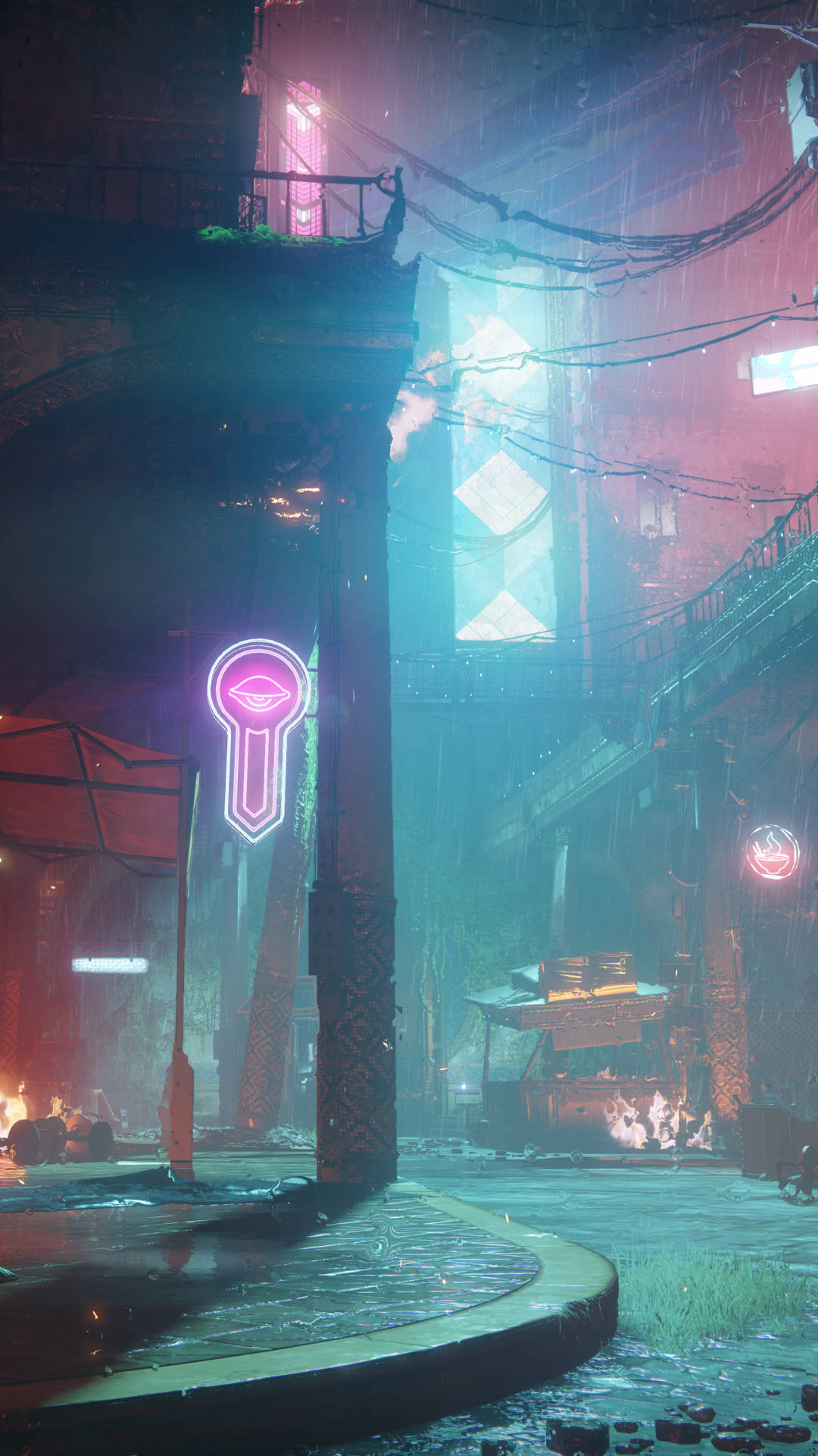 Destiny 2 1080x1920 City Neon Lights Background