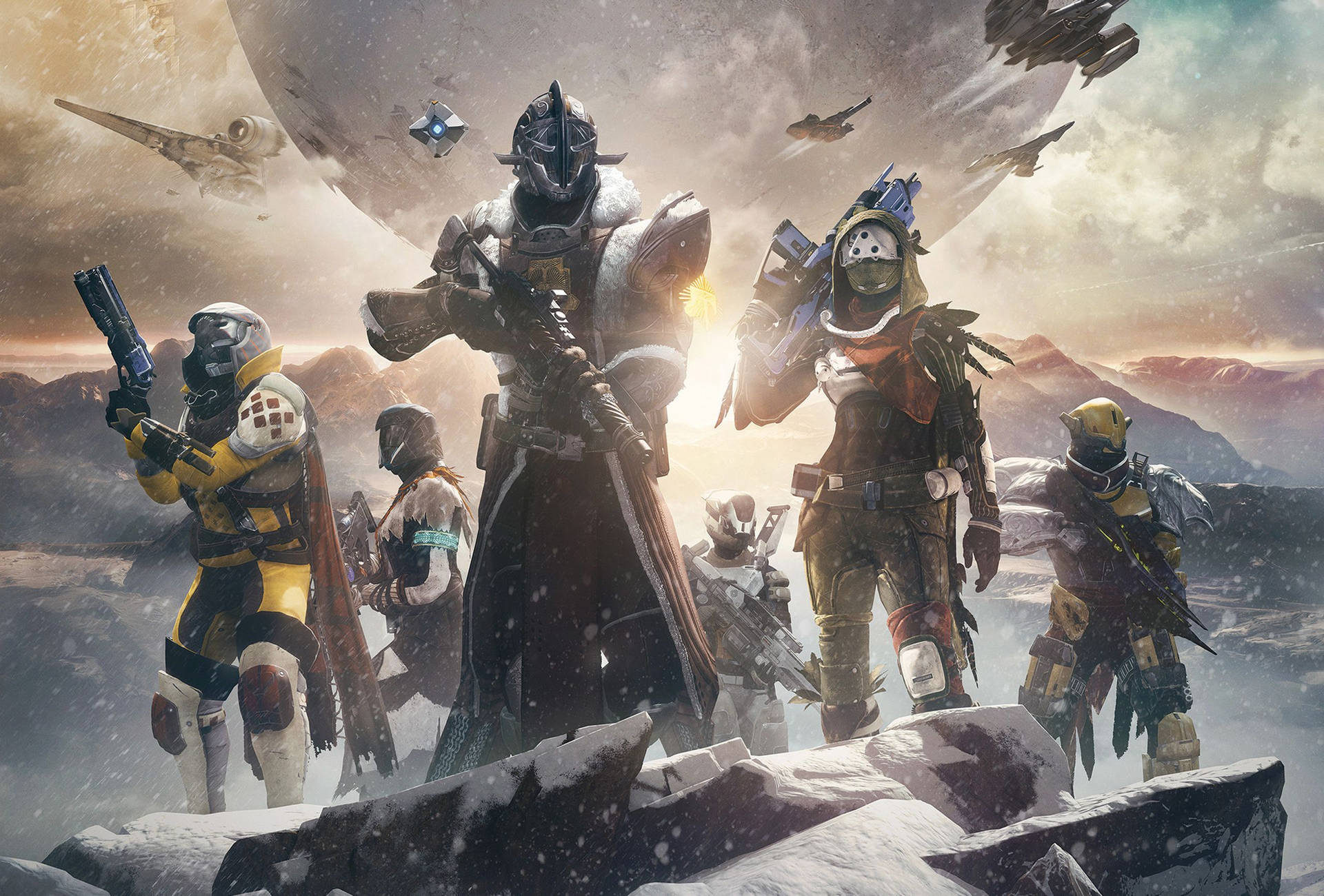 Destiny 4k Guardians On Snow Rock Background