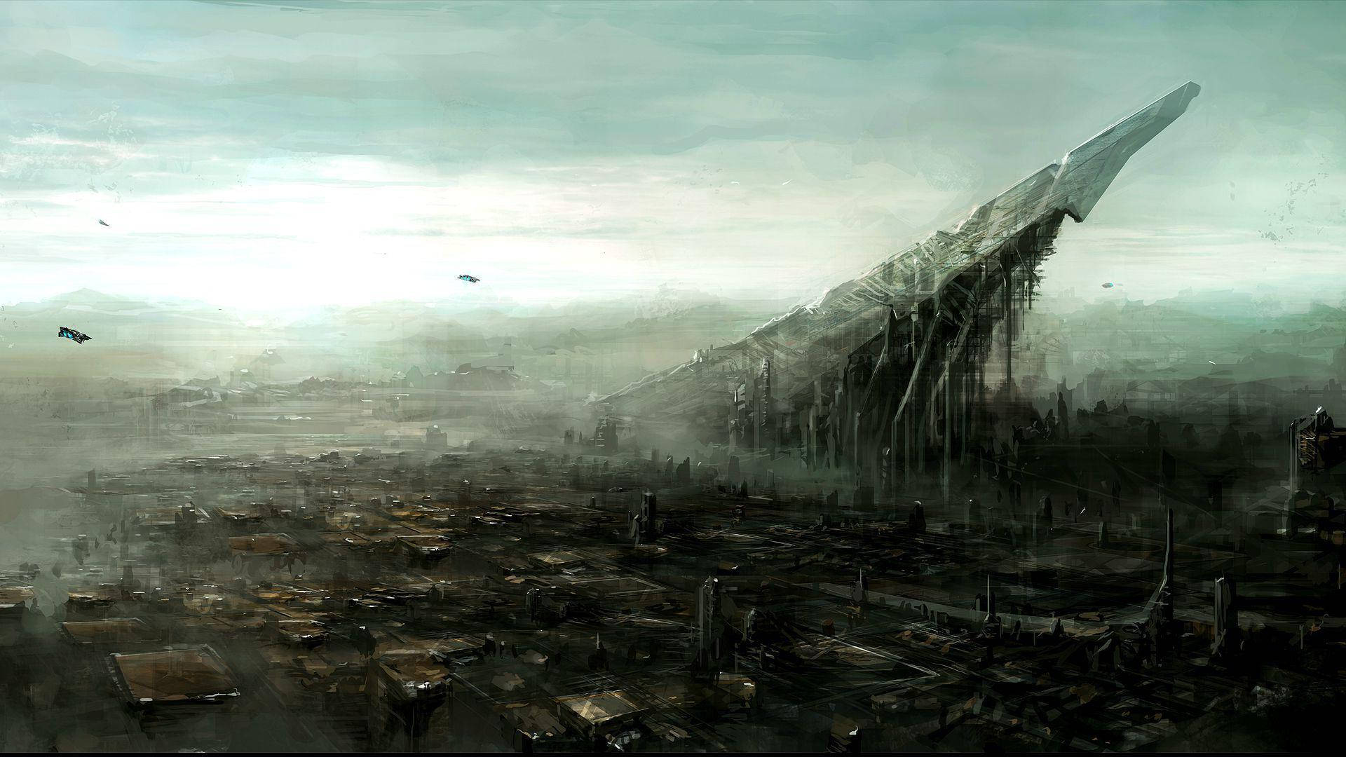 Destitute Apocalyptic Sci-fi Landscape Background