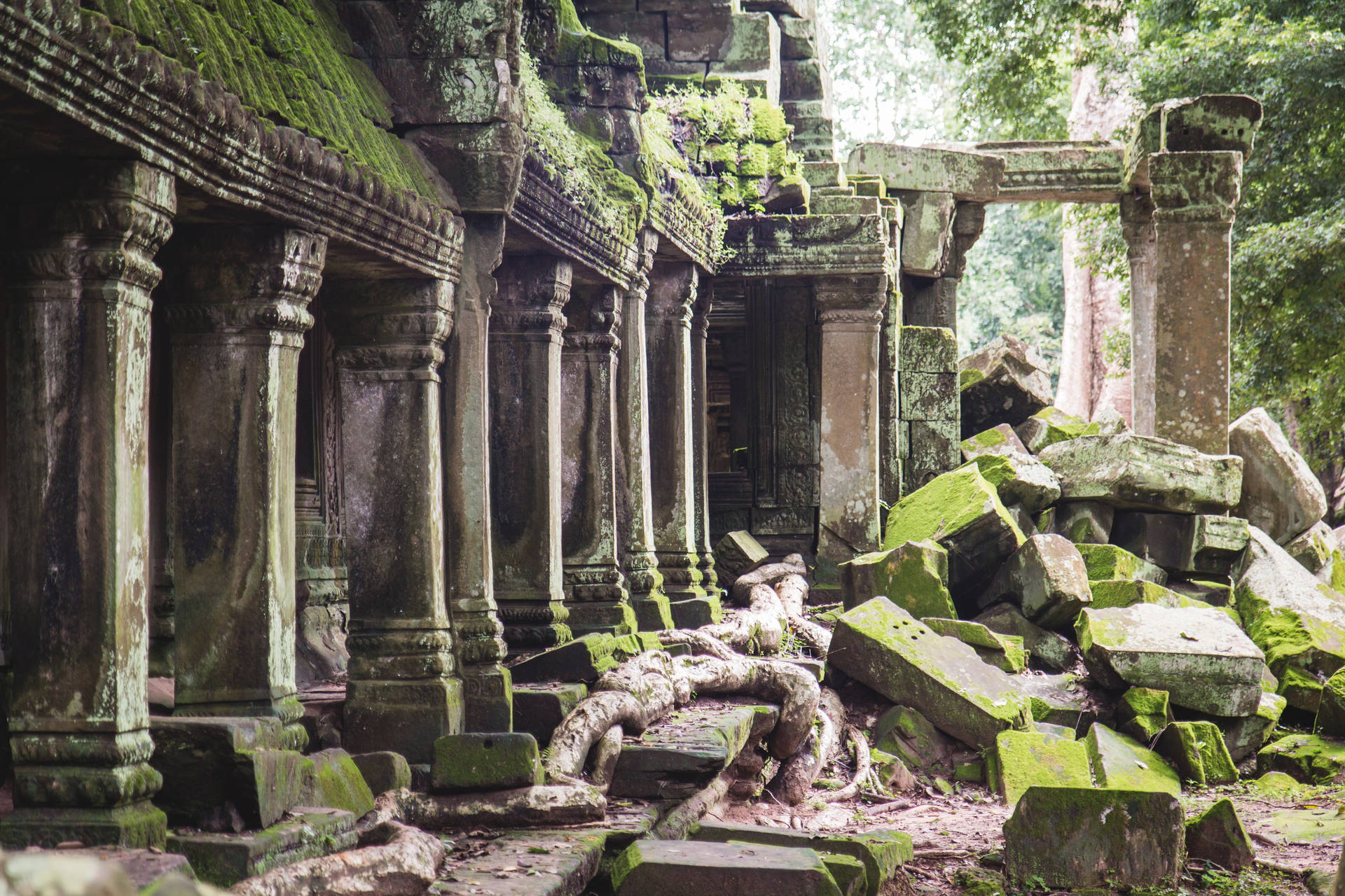 Destroyed Temple In Cambodia Background