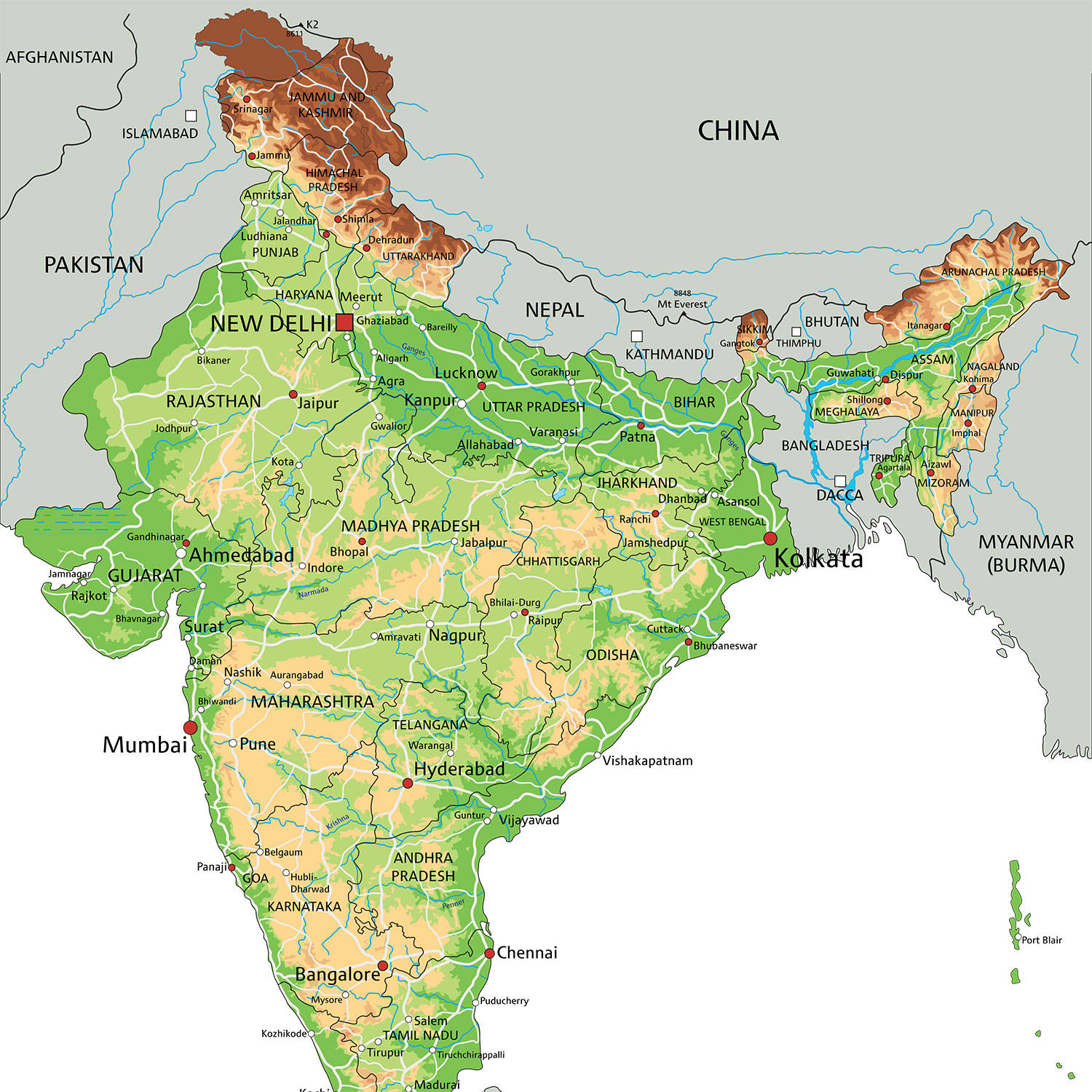 Detailed Map Of India Background