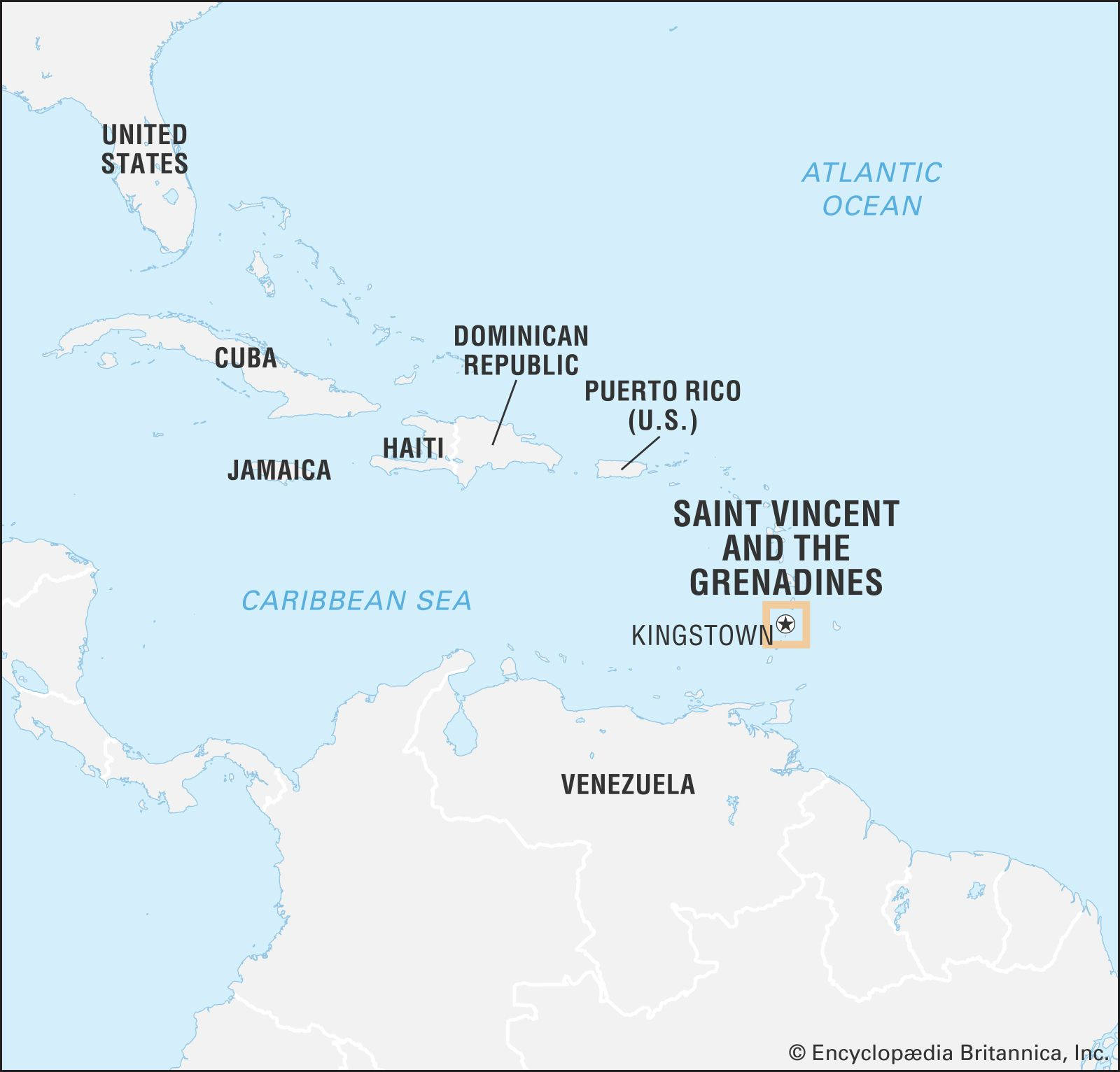 Detailed Map Of St. Vincent And The Grenadines Background