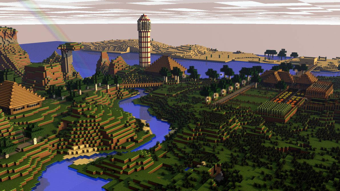 Detailed Minecraft Landscape With Blue Water