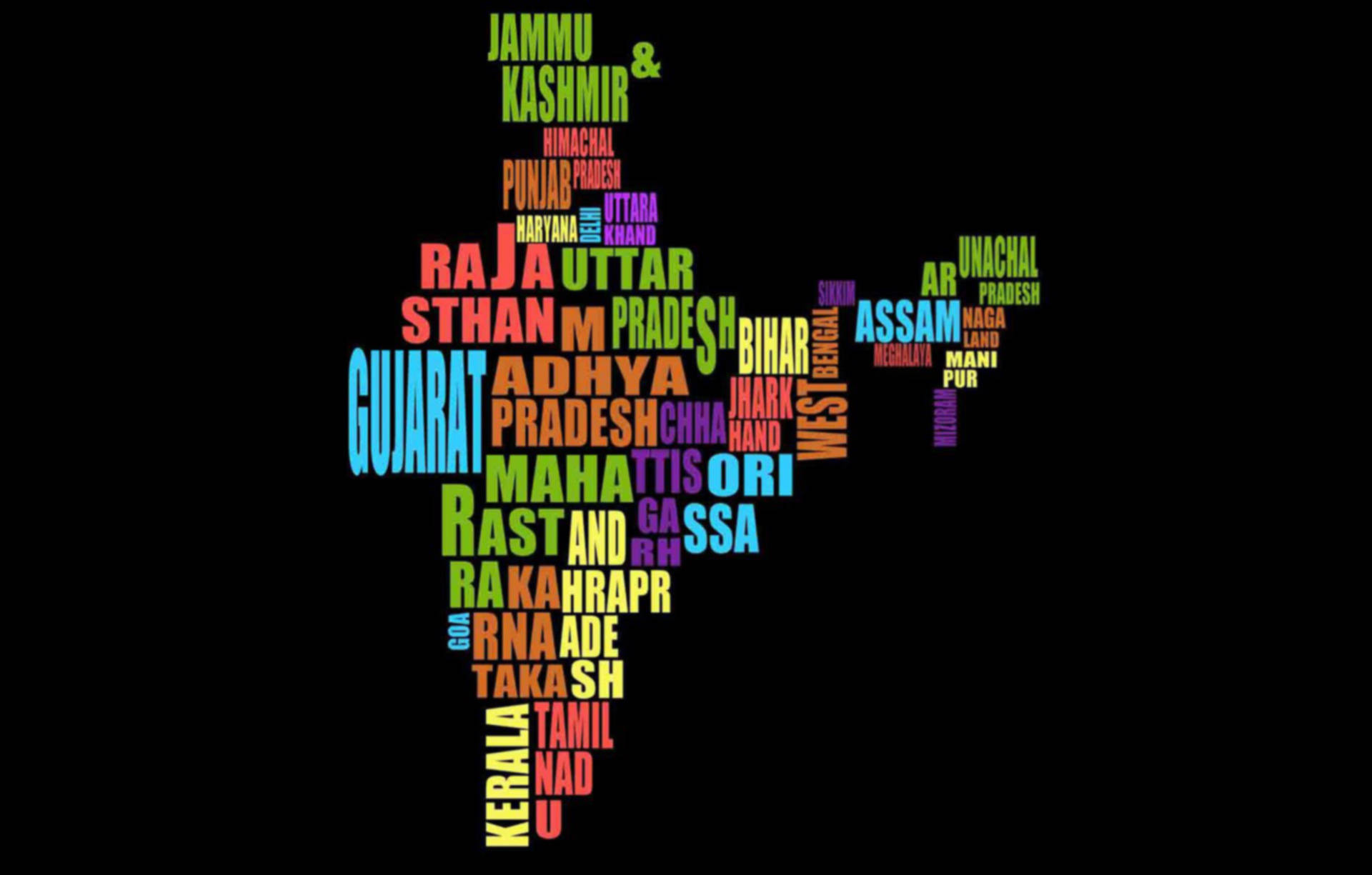 Detailed Typography Of India Map Background