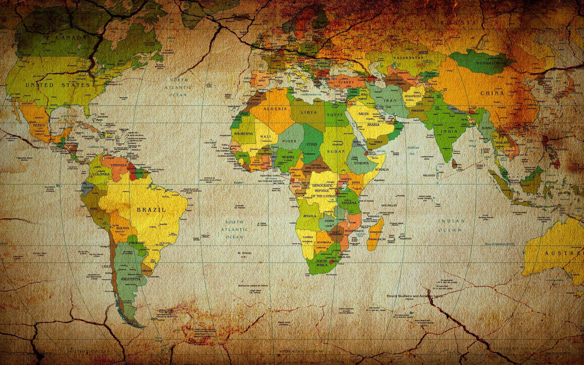 Detailed Vintage-style World Map Background